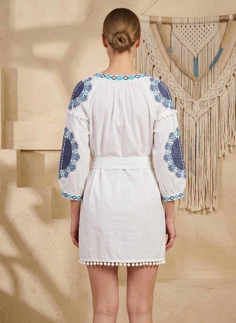 Alaya Women Embroidered  Cotton Midi Dress -AL3705