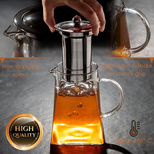 Mixpresso 5 Piece Glass Tea Pot Set, Kettle with Removable Infuser, Clear Glass Teapot 33oz With 4 Double Wall Cups 2.7oz Stovetop Safe Teapot For Loose Leaf Tea, Perfct As Tea Gift Sets. - Image 4