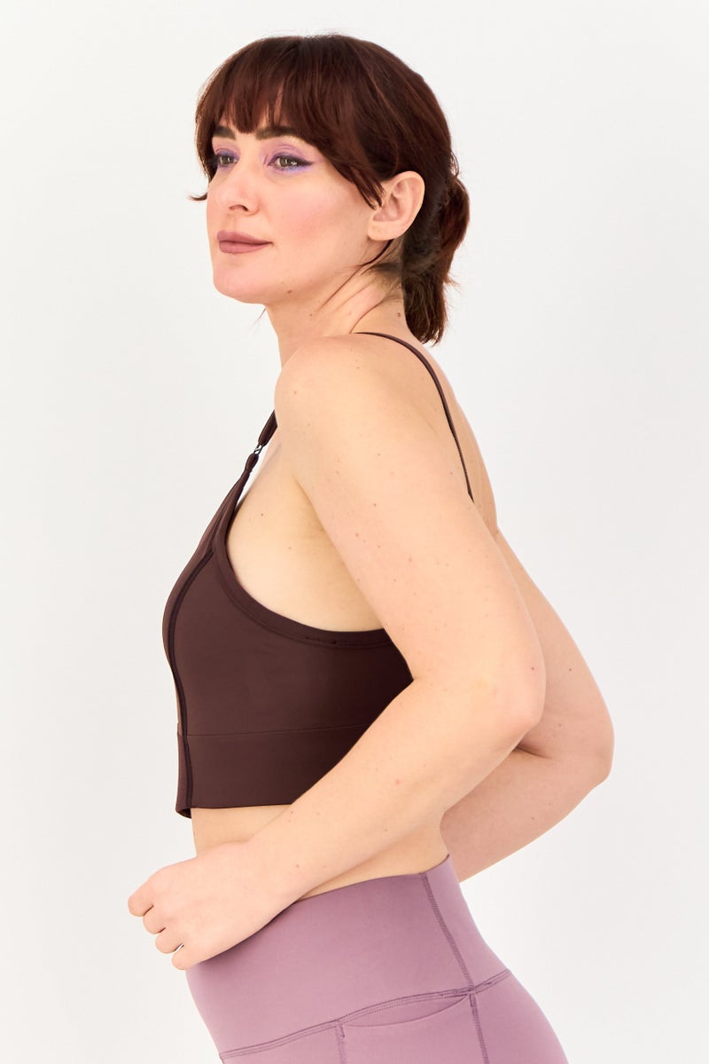 Nike Women Solid Padded Sports Bra, Dark Brown - Image 2