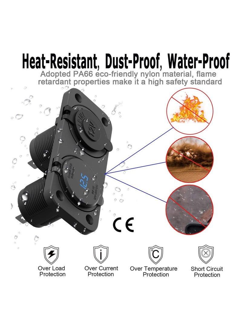 Excefore QC 3.0 Car USB for Charger Socket Cigarette Lighter Socket 12V/24V Power Outlet with LED Digital Voltmeter and Touch Switch for Car Boat Marine(Black) - Image 3