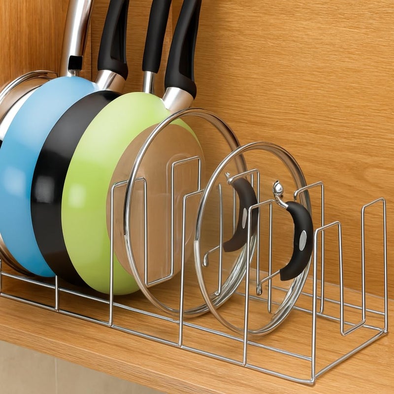 Pan and Lid Organizer Rack, Metal Wire, Kitchen Cabinet Storage, Holds Pans and Lids - Image 1