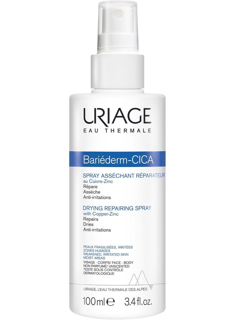 Bariederm Cica Drying Repairing Spray 100ml – Soothes, Purifies & Repairs Weeping Skin, Hypoallergenic, Non-Sticky, with Uriage Thermal Water & Copper-Zinc Complex