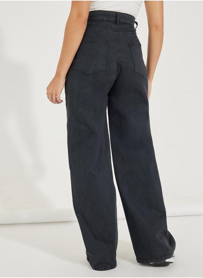 Styli Basic High Rise Full Length Wide Leg Jeans  - Image 4