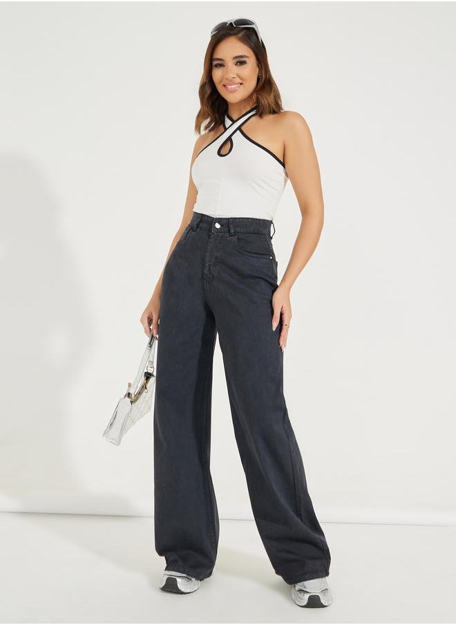 Styli Basic High Rise Full Length Wide Leg Jeans  - Image 1