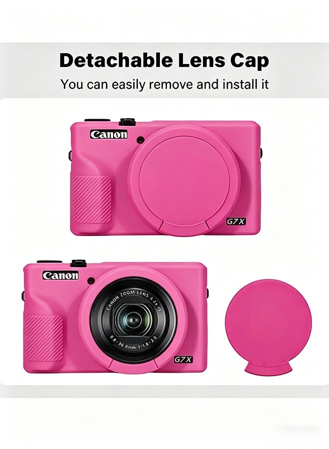 Silicone Case with a Tempered Glass Screen Protectorfor Canon Powershot G7X Mark III Digital Camera Soft Silicone Protective Cover with Removable Lens Cover Anti Slip Anti Scratch Magenta - Image 4