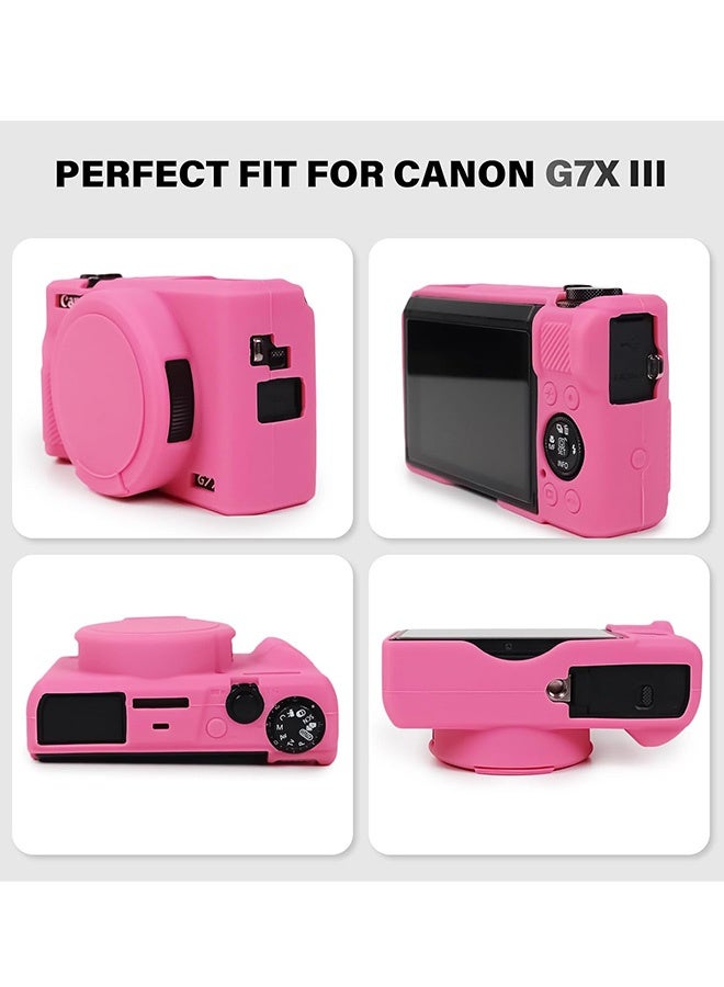 Silicone Case with a Tempered Glass Screen Protectorfor Canon Powershot G7X Mark III Digital Camera Soft Silicone Protective Cover with Removable Lens Cover Anti Slip Anti Scratch Magenta - Image 3