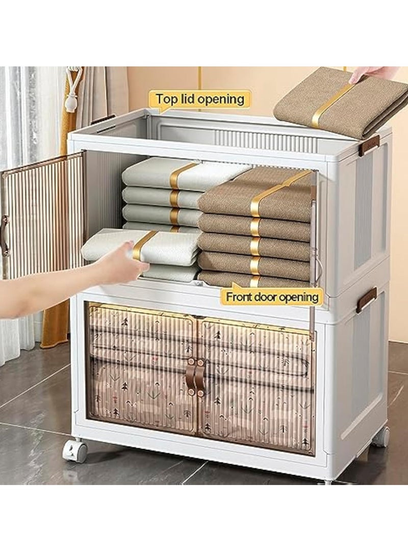 Arabest 5 Tire Plastic Storage Bins With Lids, 5 Packs Folding Stackable Storage Bins With Doors And Wheels, Collapsible Storage Box Organizers And Storage Containers, White  - Image 3