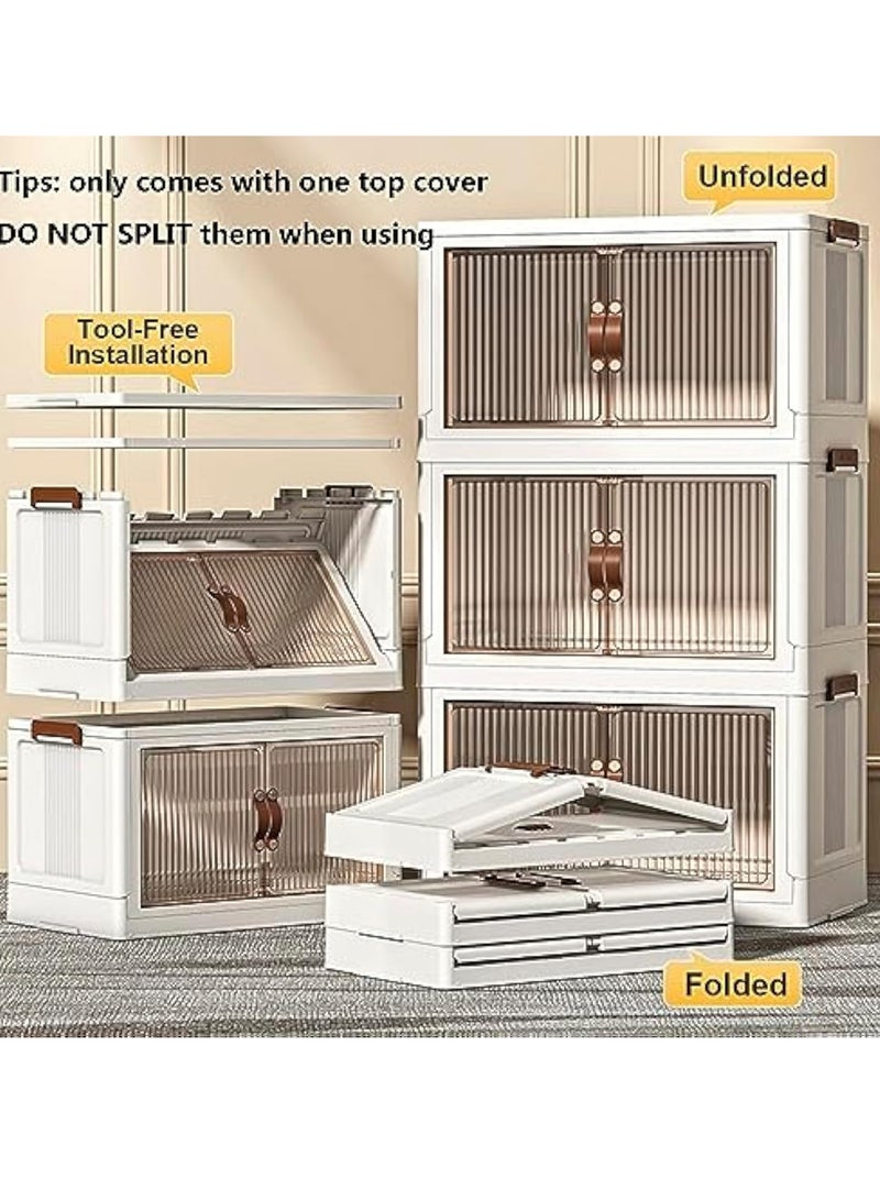 Arabest 5 Tire Plastic Storage Bins With Lids, 5 Packs Folding Stackable Storage Bins With Doors And Wheels, Collapsible Storage Box Organizers And Storage Containers, White  - Image 2