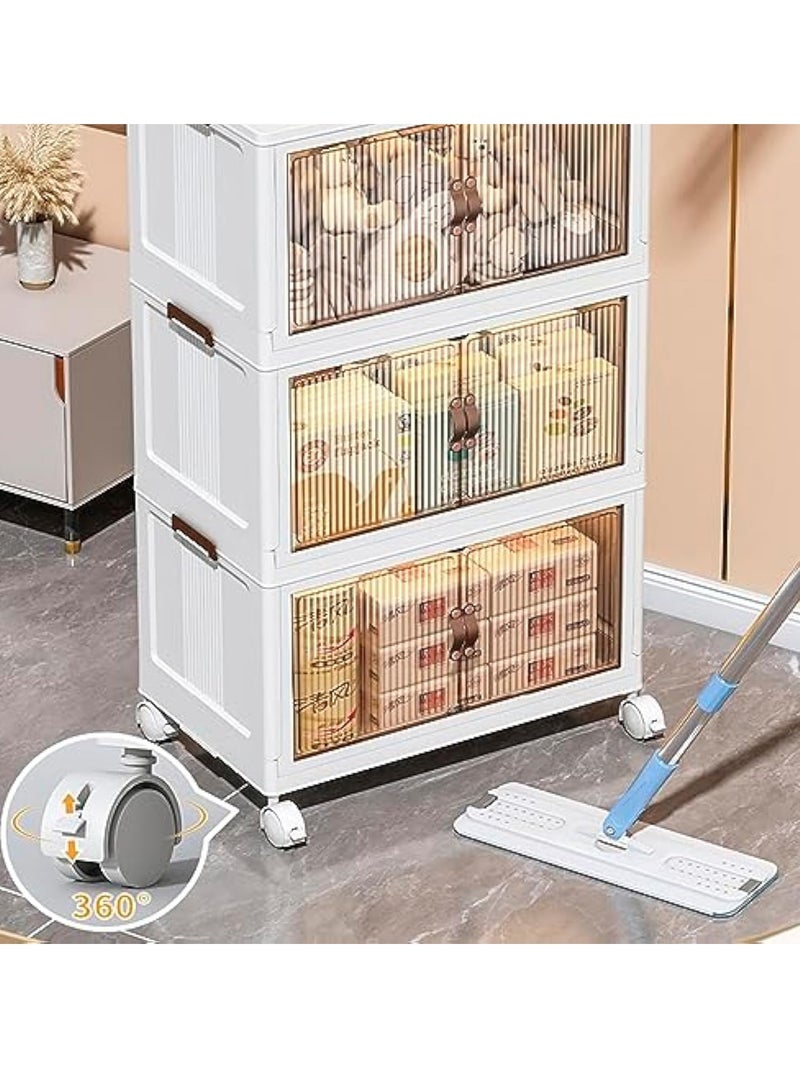 Arabest 5 Tire Plastic Storage Bins With Lids, 5 Packs Folding Stackable Storage Bins With Doors And Wheels, Collapsible Storage Box Organizers And Storage Containers, White  - Image 4