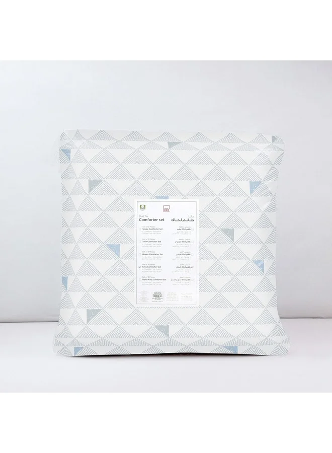 Home Box Malta Pixel 3-Piece Printed Cotton King Comforter Set 240 x 220 cm