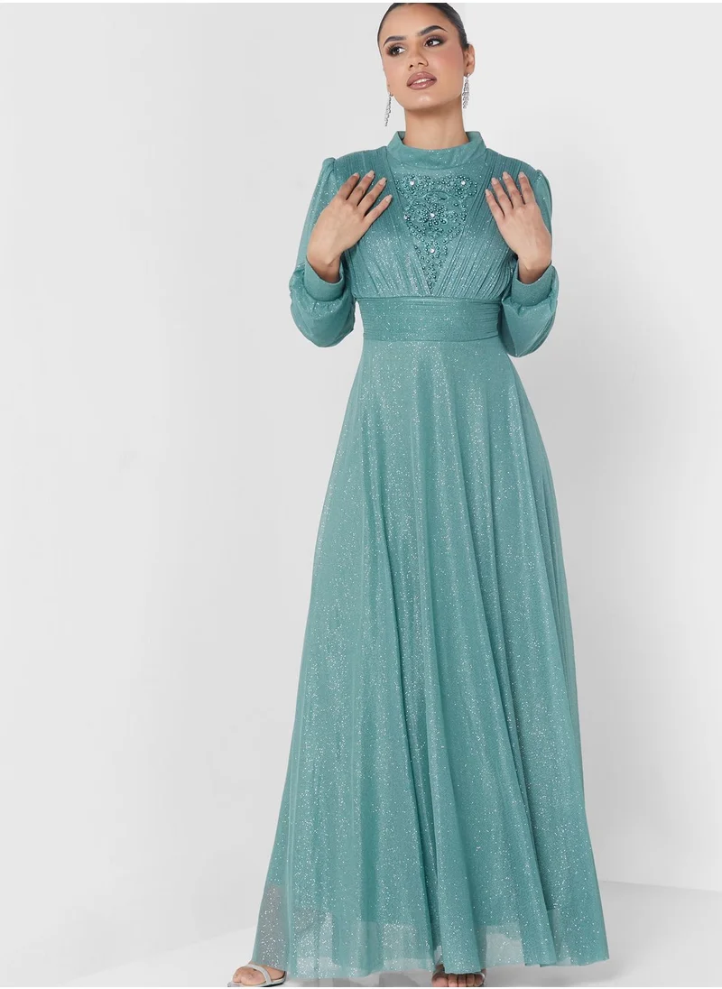 Khizana Embroidered Shimmer Dress