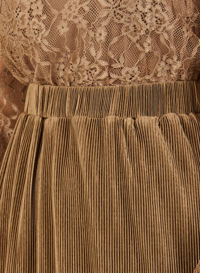 Styli Lace Detail High Neck Plisse Maxi Dress  - Image 3