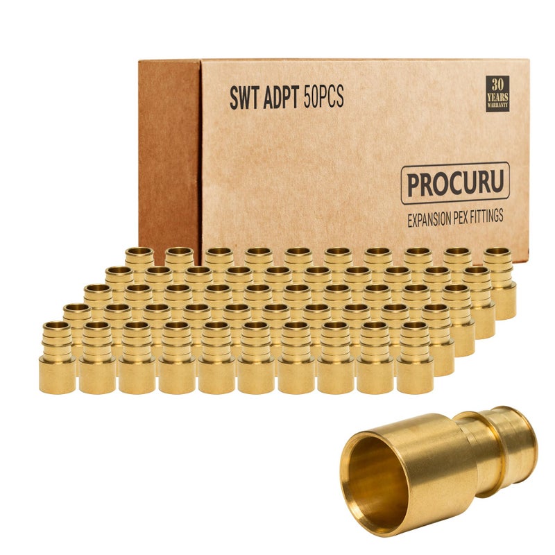 PROCURU 50Pack PROCURU 12 PEXA x 12 Female Sweat Adapter Expansion PEXA F1960 Brass Plumbing Fitting Certified Safe Fits over 12 Copper Pipe - Image 2