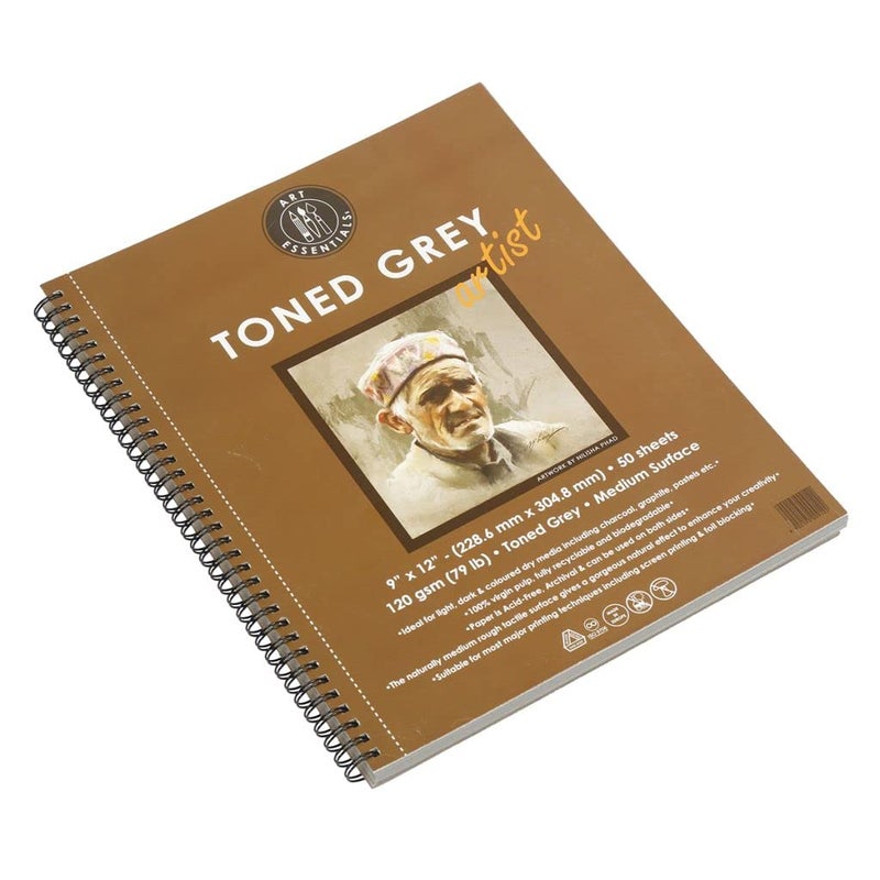 Art Essentials Toned Sketch Artist 9 x 12 inch Cool Grey Medium Surface 120 GSM Perforated Wiro of 50 Sheets Acid Free Paper for Drawing Sketch with Graphite Charcoal Pastel Light Dark Media - Image 2