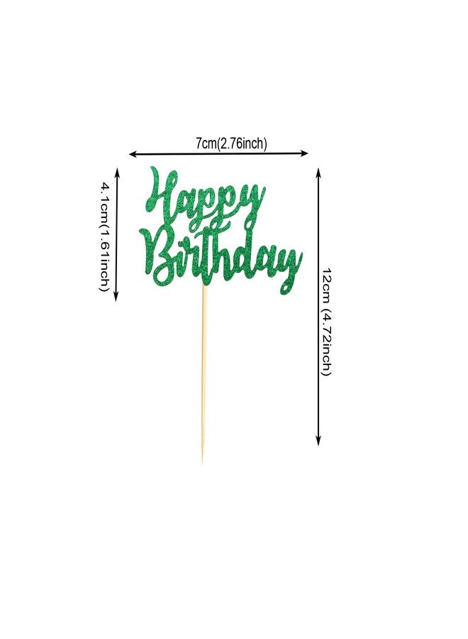 Arthsdite Pack of 48 Pre-Assembled Green Glitter Happy Birthday Cupcake Toppers Cake Food Fruit Picks for Celebrating Birthday Party Decoration Supplies - Image 3