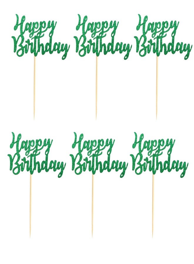 Arthsdite Pack of 48 Pre-Assembled Green Glitter Happy Birthday Cupcake Toppers Cake Food Fruit Picks for Celebrating Birthday Party Decoration Supplies - Image 2