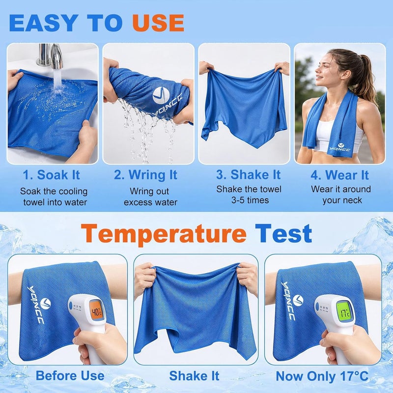 حزمة م�� مناشف التبريد YQXCC (47 × 12 بوصة)، منشفة تبريد للرقبة، مايكروفايبر ناعم وقابل للتنفس لليوجا والجولف والجيم والجري والتخييم والطقس الحار - Image 3