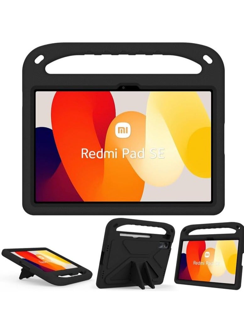VKL Case For Xiaomi Redmi Pad SE 11-Inch (2023), EVA Foam Lightweight Shockproof Duarable, Tablet Cover with Handle Stand Case For Children Firendly, Black - Image 2
