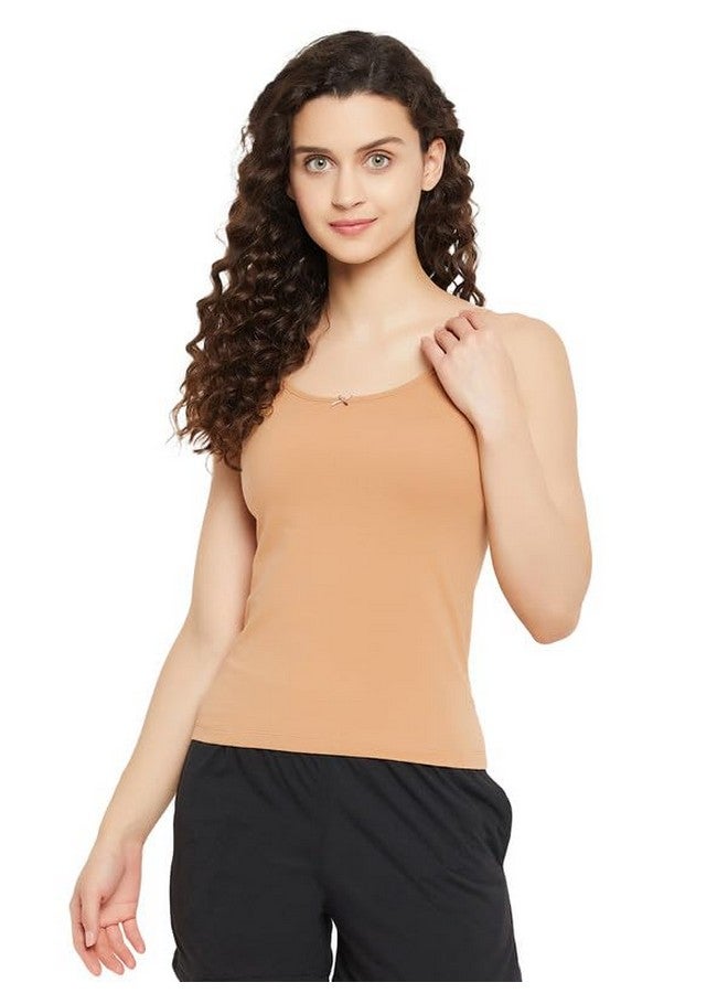 Clovia Women's Cotton Solid Camisole (CM0038G24_Beige_M)-M - Image 2