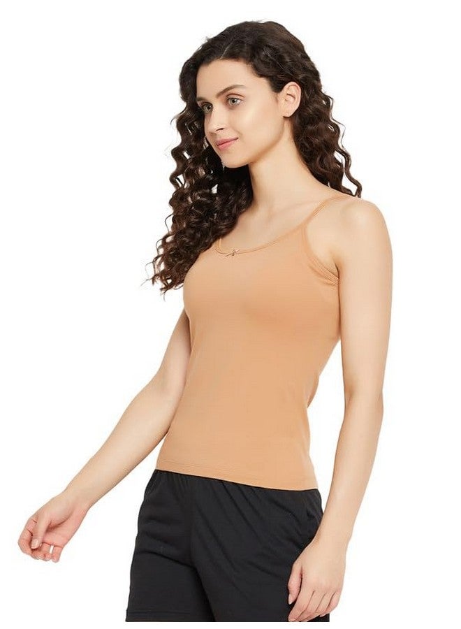 Clovia Women's Cotton Solid Camisole (CM0038G24_Beige_M)-M - Image 3