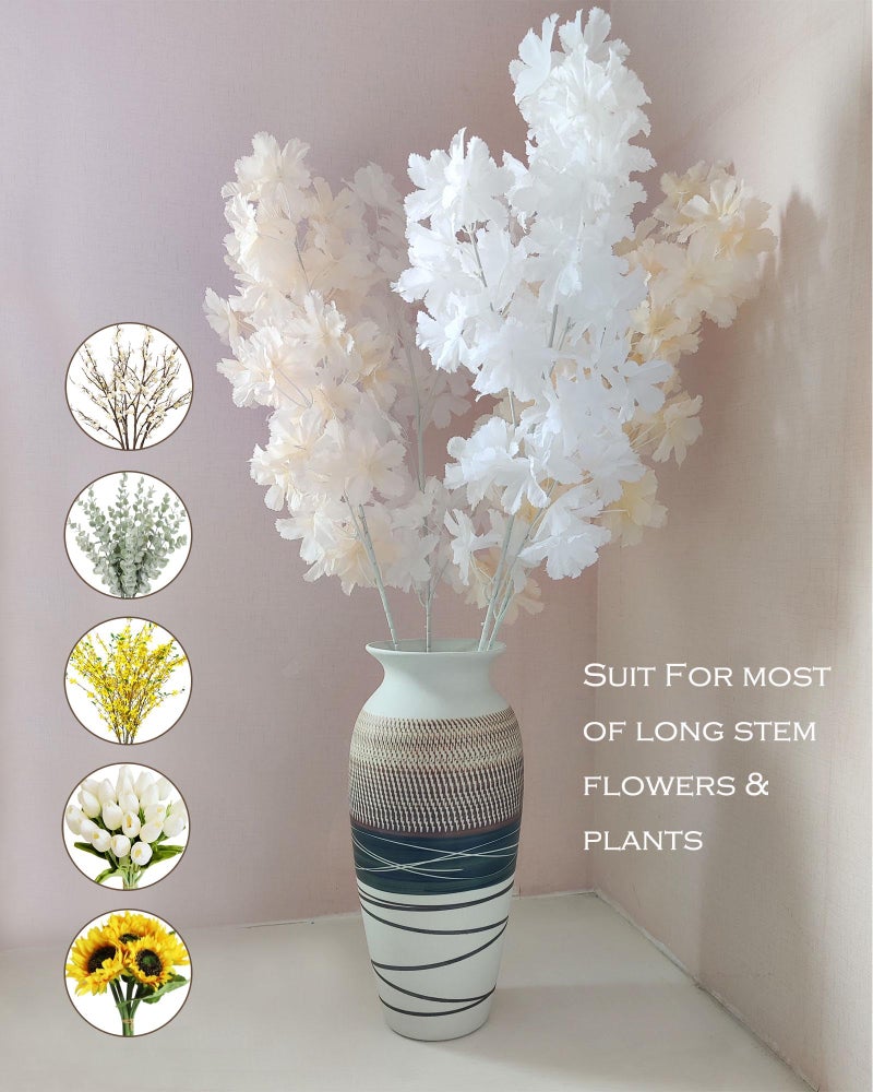 HUBUISH Ceramic Rustic Farmhouse Vase, 12.6" Large Vintage Flower vase for Home Decor, Tall Boho Textured Vases for Living Room, Table, Mantel, Shelf and Centerpieces Decor and Housewarming - Image 3