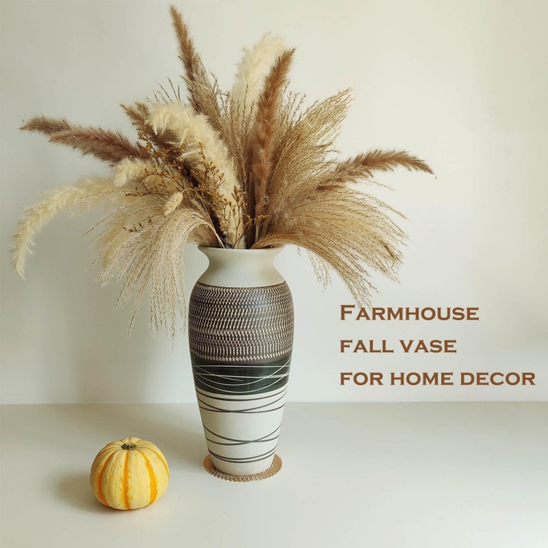 HUBUISH Ceramic Rustic Farmhouse Vase, 12.6" Large Vintage Flower vase for Home Decor, Tall Boho Textured Vases for Living Room, Table, Mantel, Shelf and Centerpieces Decor and Housewarming - Image 2
