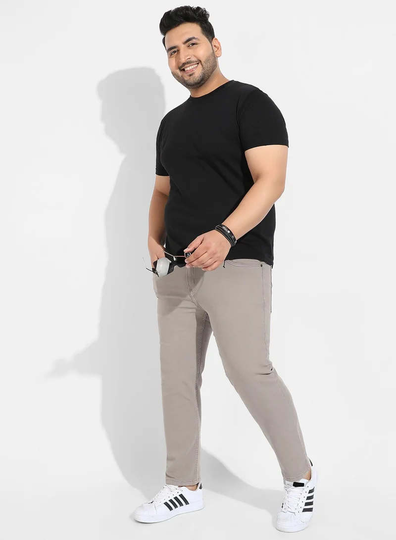 Instafab Plus Instafab Plus Men's Grey Solid Denim Jeans For Casual Wear | Dark-Wash | Plus-Size Fit | Button Closure | Plus-Size Denim Jeans Crafted With Comfort Fit For Everyday Wear
