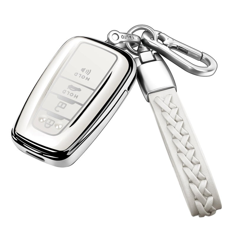 Autophone Compatible With Toyota Key Fob Cover with Keychain Soft TPU Key Shell CaseFor 20192025 Rav4 20192024 Camry 4 Runner 20202022 Highlander Corolla Prius CHR Avalon GT86 White