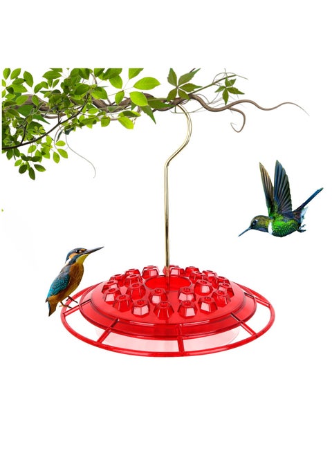Hummingbird Feeder with Ant Moat, Hummingbird Feeder for Outdoors Hanging with Perch and 24 Feeding Port, Leak-Proof, Easy to Clean and Fill Bird Feeder for Outdoors Hanging-Red