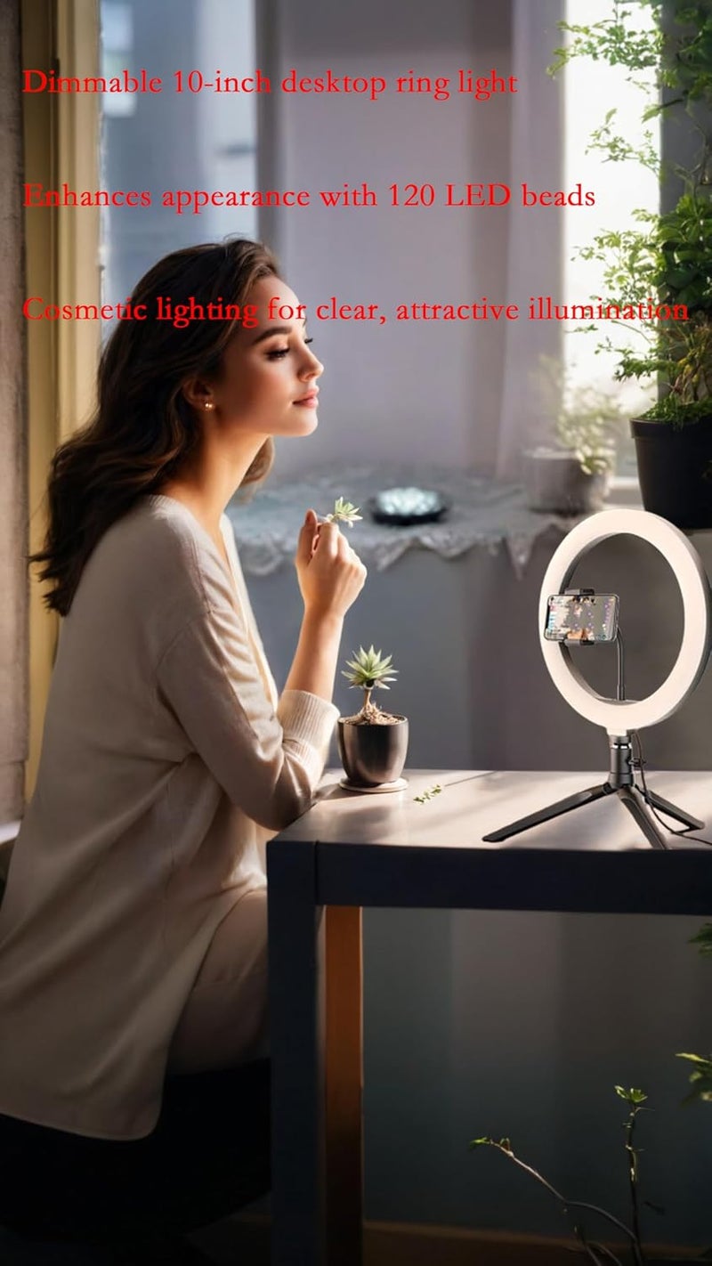 Honwor حلقة إضاءة LED مع حامل ثلاثي القوائم وحامل هاتف - 10 بوصات قابلة للتعتيم لليوتيوب والبث المباشر والمكياج، 3 أوضاع ألوان + تحكم عن بعد - Image 3