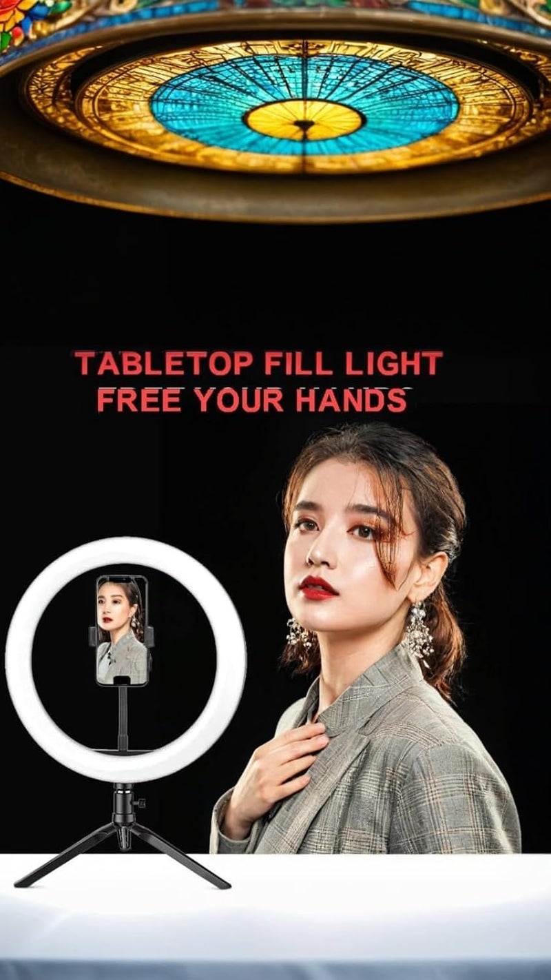 Honwor حلقة إضاءة LED مع حامل ثلاثي القوائم وحامل هاتف - 10 بوصات قابلة للتعتيم لليوتيوب والبث المباشر والمكياج، 3 أوضاع ألوان + تحكم عن بعد - Image 4