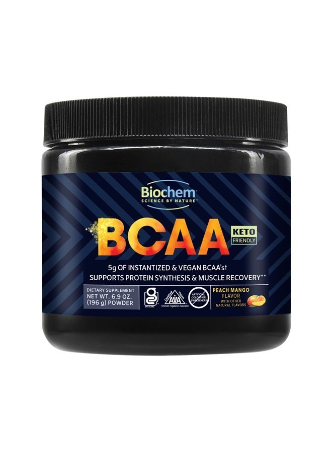 BCAA Powder Peach Mango 5g, 6.9oz, Certified Vegan, Certified Gluten Free, Keto Friendly