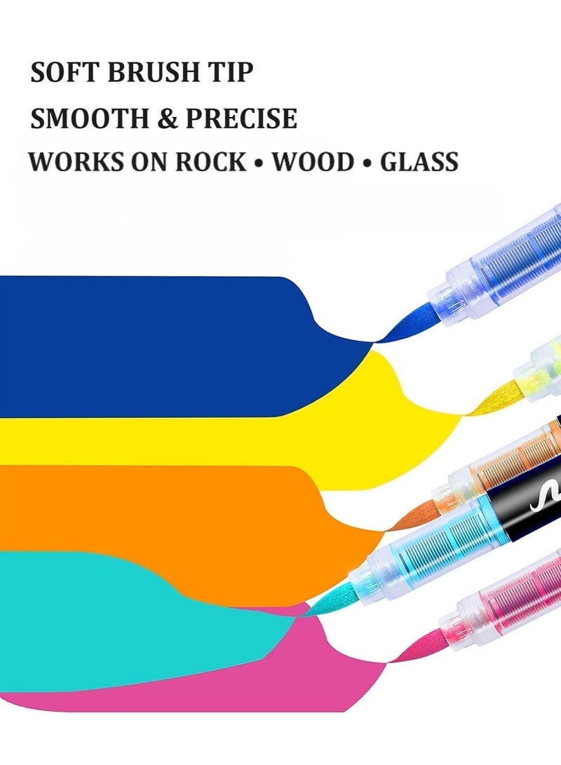 GuangNa 36 Colors Acrylic Paint Markers | Soft Brush Tip Paint Pens Set | Water-Based, Non-Toxic & Odorless | No Bleeding, Quick Dry & Waterproof | Works on Canvas, Rock, Wood, Glass, Ceramic, Fabric, Metal, Stone, Paper | Ideal for Artists, DIY Crafts, School & Gifts - Image 2