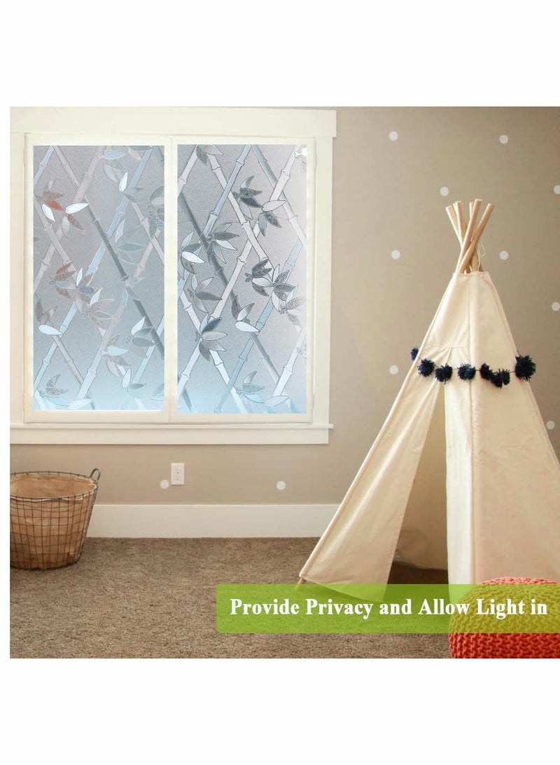 KASTWAVE أفلام النوافذ، فيلم نافذة لاصق ثابت من الخيزران، فيلم زجاج ملون لخصوصية الأبواب، تلوين نوافذ مضاد للأشعة فوق البنفسجية/تحكم في الحرارة/بدون صمغ لتزيين المكتب المنزلي، 17.5 إنش 78.7 إنش - Image 2