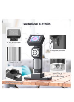SYOSI Portable Pocket Microscope Kit, Mini Handheld Digital Microscope 500X with 8 Adjustable LED Lights and 2" LCD Screen, Pocket Microscope Kit for Kids and Adults, Windows PC Compatible  - Image 2
