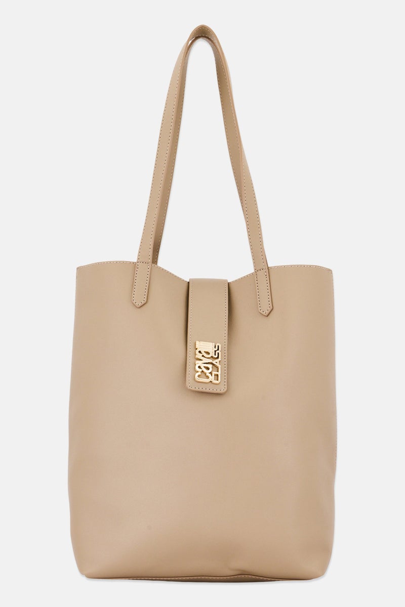 Cavalli Class Women Logo Charm Tote Bag, Beige  - Image 2