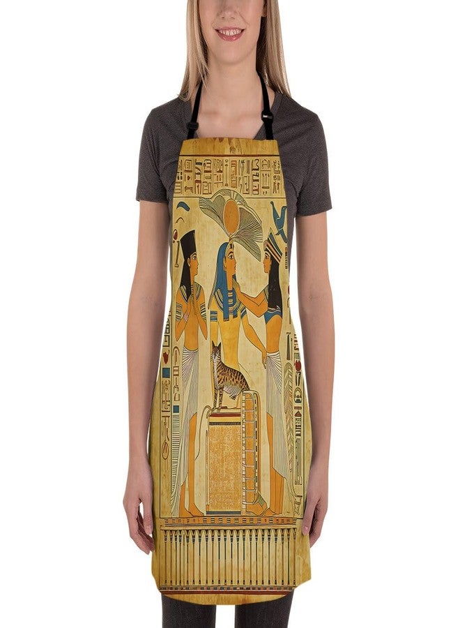 Moslion Egyptian Apron 31x27 Inch Vintage African Papyrus Pharaoh Maids with Sword Cat Bird Kitchen Chef Waitress Cook Aprons Bib with Adjustable Neck for Women Men Girls Brown - Image 2