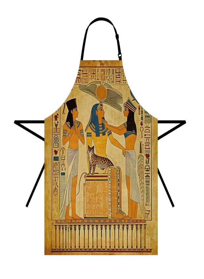Moslion Egyptian Apron 31x27 Inch Vintage African Papyrus Pharaoh Maids with Sword Cat Bird Kitchen Chef Waitress Cook Aprons Bib with Adjustable Neck for Women Men Girls Brown - Image 1