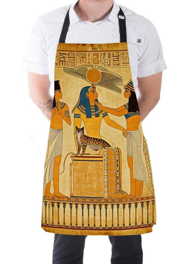 Moslion Egyptian Apron 31x27 Inch Vintage African Papyrus Pharaoh Maids with Sword Cat Bird Kitchen Chef Waitress Cook Aprons Bib with Adjustable Neck for Women Men Girls Brown - Image 5