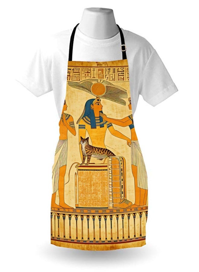 Moslion Egyptian Apron 31x27 Inch Vintage African Papyrus Pharaoh Maids with Sword Cat Bird Kitchen Chef Waitress Cook Aprons Bib with Adjustable Neck for Women Men Girls Brown - Image 4