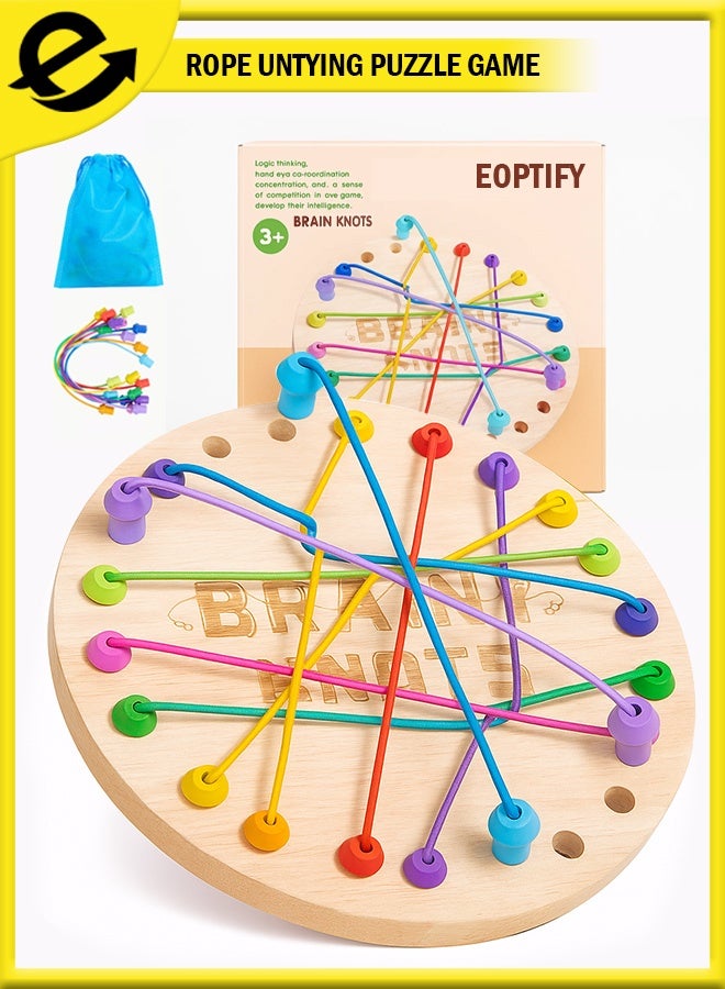 Eoptify Kids Rope Puzzle Game  Brain Teaser Toy for Boys & Girls  Colourful Travel Friendly Knot Untying Game Elastic Rope Puzzle with Storage Bag  Educational & Fun Activity for Children Game - Image 1