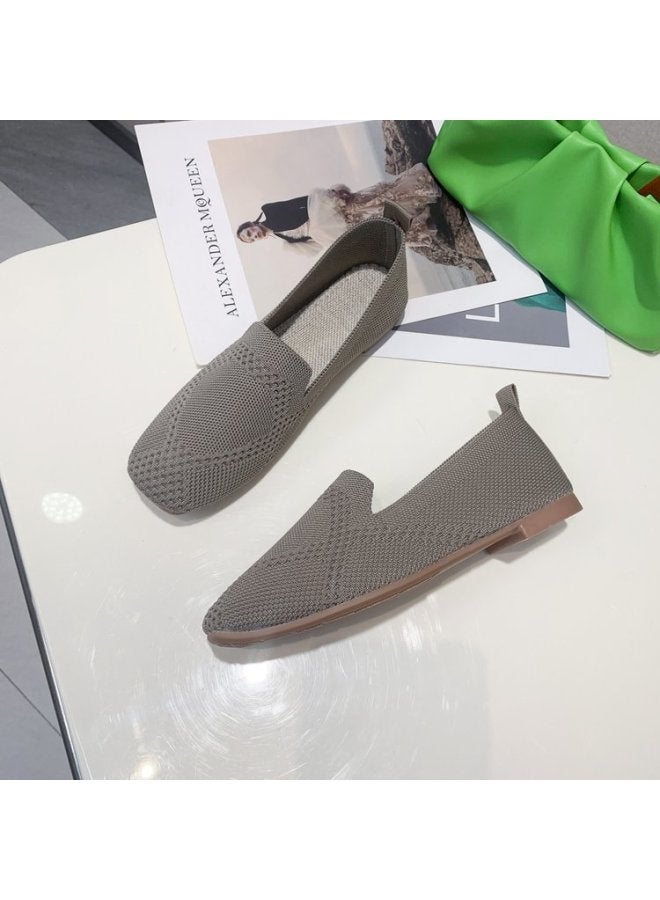 European And American Plus Size Round Toe Flying Woven Breathable Flat Shoes Women's Low-cut Casual Knitted Slip-on Work Shoes