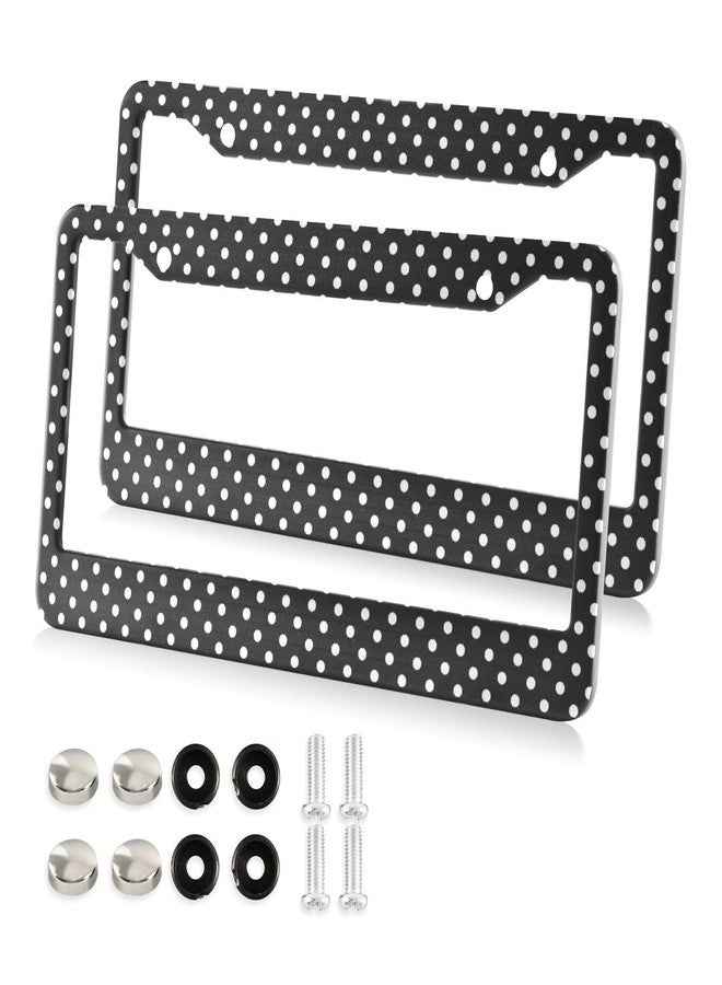 Kigai Black and White Polka Dot License Plate Frame - 2 Pack Universal Stainless Steel License Plate Holder with Screws & Chrome Caps, 2 Holes Car License Plate Cover for US Vehicles - Image 1