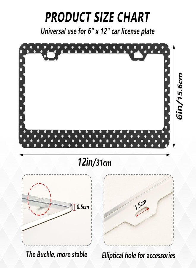 Kigai Black and White Polka Dot License Plate Frame - 2 Pack Universal Stainless Steel License Plate Holder with Screws & Chrome Caps, 2 Holes Car License Plate Cover for US Vehicles - Image 2