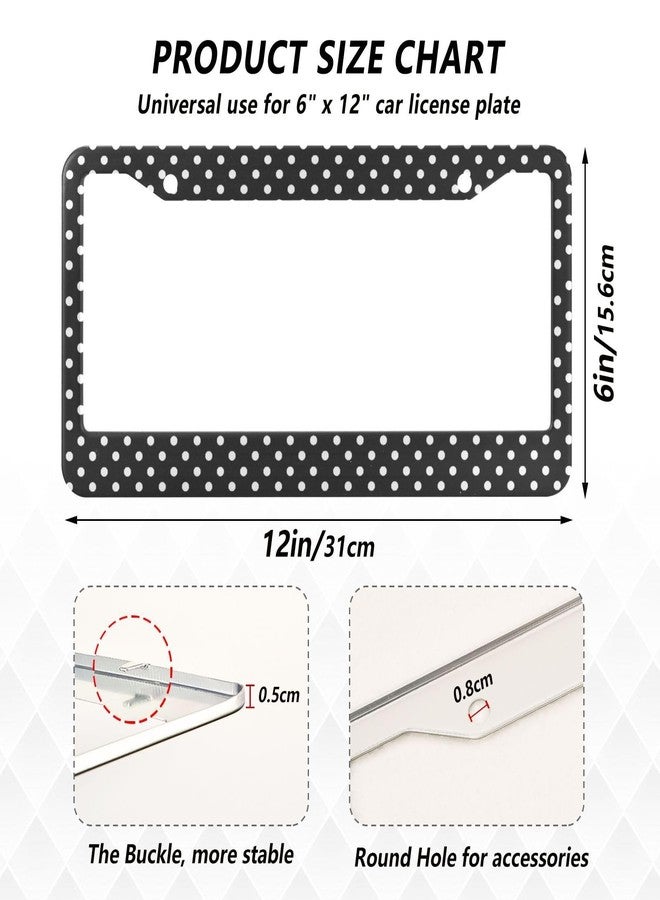 Kigai Black and White Polka Dot License Plate Frame - 2 Pack Universal Stainless Steel License Plate Holder with Screws & Chrome Caps, 2 Holes Car License Plate Cover for US Vehicles - Image 3
