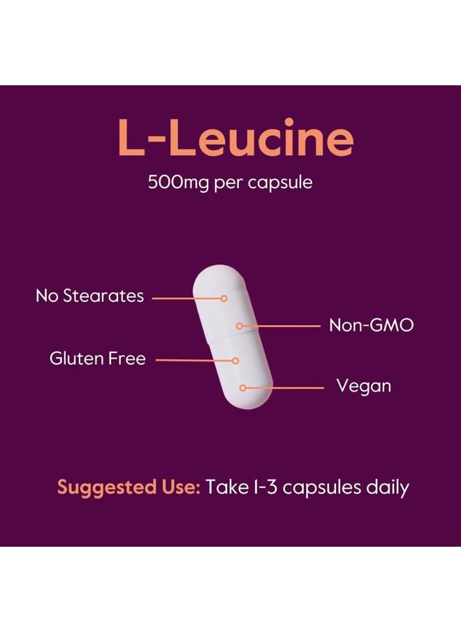 BESTVITE - L-Leucine 500mg per Capsule (240 Vegetarian Capsules) - No Stearates - No Fillers - No Flow Agents - Vegan - Non GMO - Gluten Free - Image 1