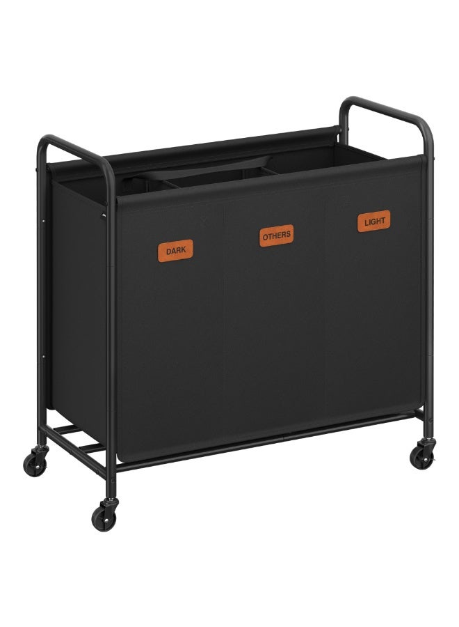 SONGMICS HOME 3-Section Laundry Sorter, Laundry Hamper with Wheels, Rolling Clothes Hamper Cart with Large Capacity and Removable Bags, for Laundry Room, Bedroom, Bathroom, Ink Black - Image 1