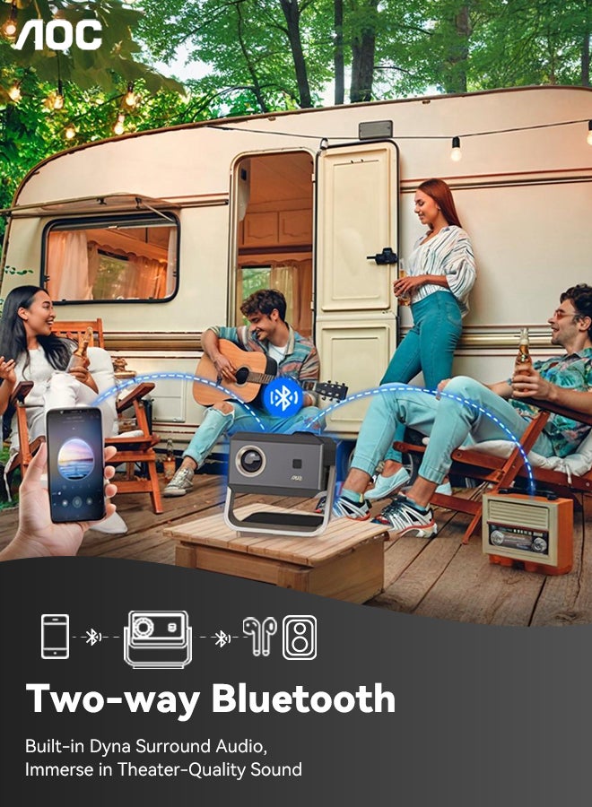 اي او سي جهاز عرض محمول بدقة 4K/1080P، تركيز تلقائي/تصحيح تلقائي للزاوية/زاوية قابلة للتعديل/جهاز عرض مع Wifi6 وبلوتوث، 15000 لومن، متوافق مع iOS/Android/PC/PS4/PS5 للعمل والألعاب - Image 5