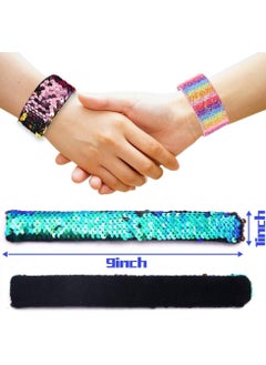 Mr. Penda 12 PCS Glitter Slap Bracelet for Kids, Sequin Mermaid Bracelet Wristband for Birthday, Party Favors Supplies for Kids  - Image 2