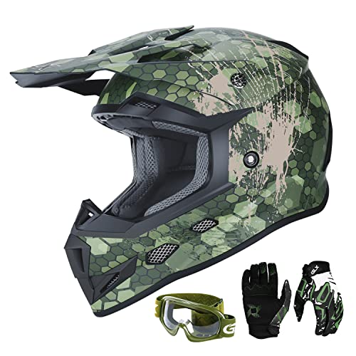 GLX GX623 Youth ATV/Dirt Bike Helmet Combo - Camo, Medium - DOT - Image 1
